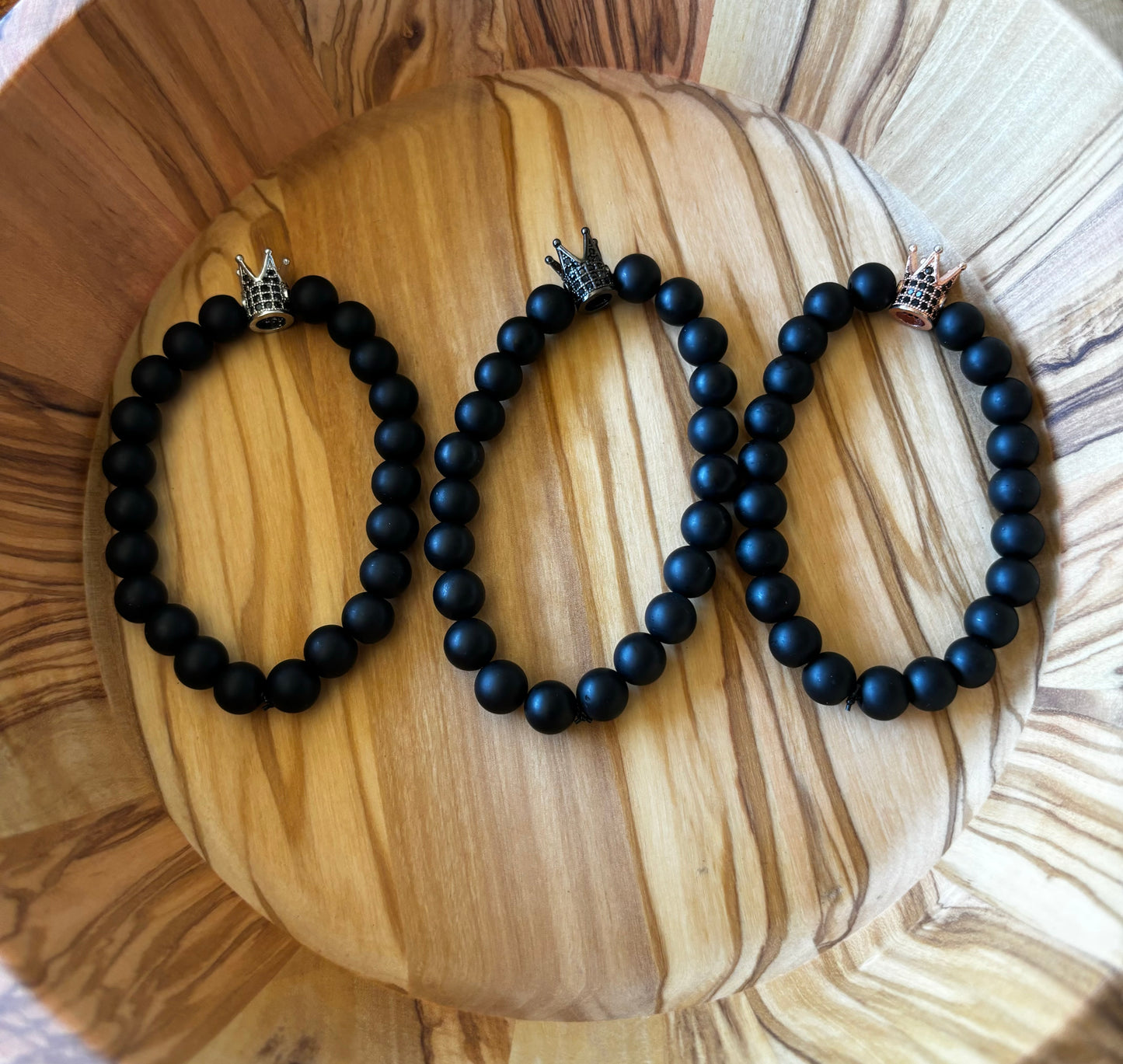 Matte Black Onyx Crown Bracelet  (8mm)