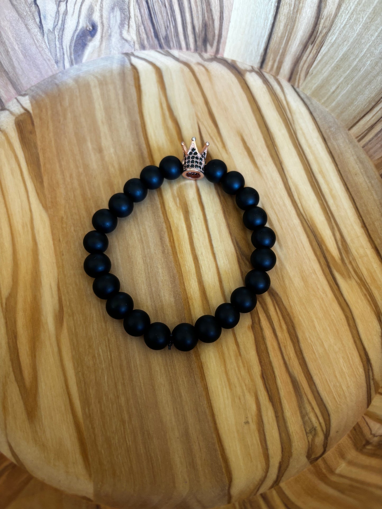 Matte Black Onyx Crown Bracelet  (8mm)