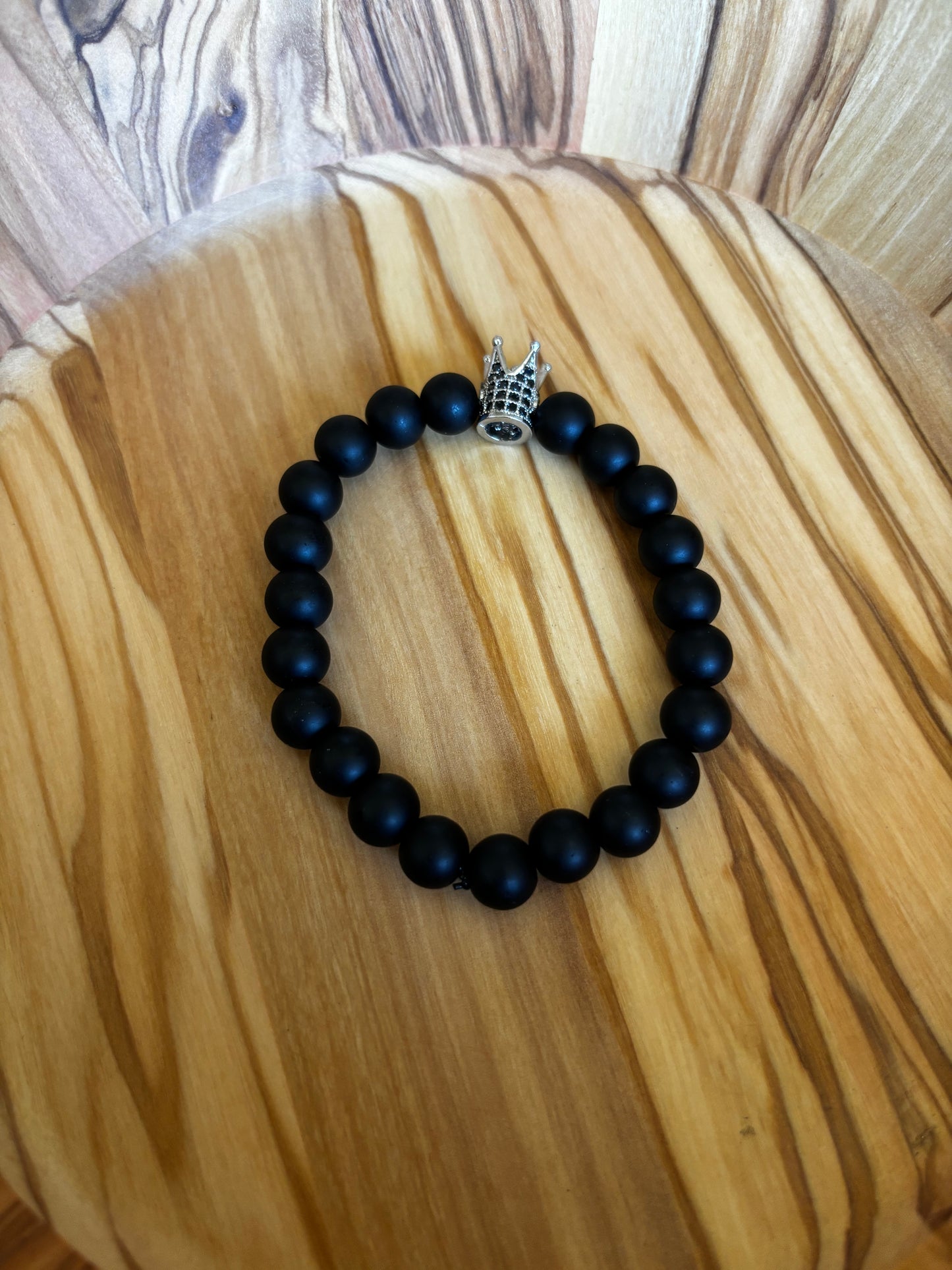 Matte Black Onyx Crown Bracelet  (8mm)