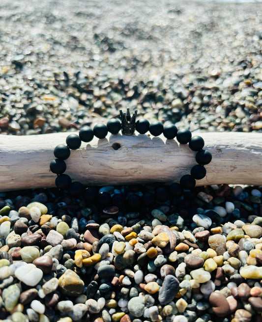 Matte Black Onyx Crown Bracelet  (8mm)