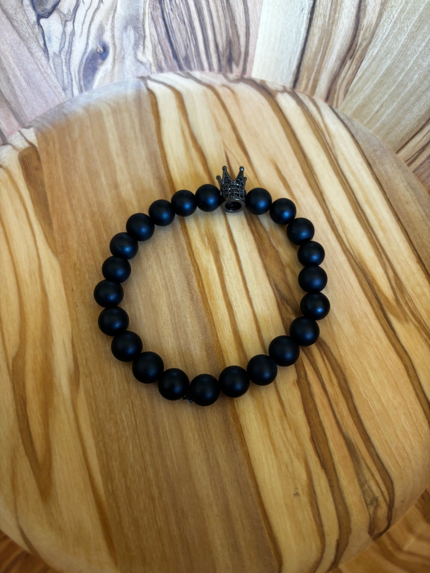 Matte Black Onyx Crown Bracelet  (8mm)